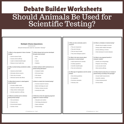 Should Animals Be Used for Scientific Testing? | Favour and Against Worksheet Printable Activity