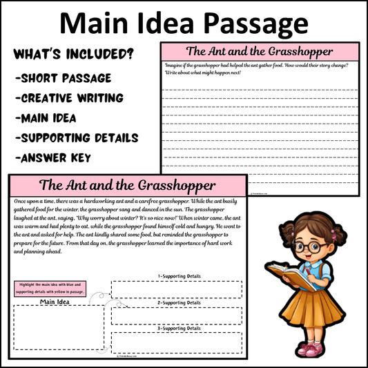 The Ant and the Grasshopper | Main Idea and Supporting Details Reading Passage and Questions