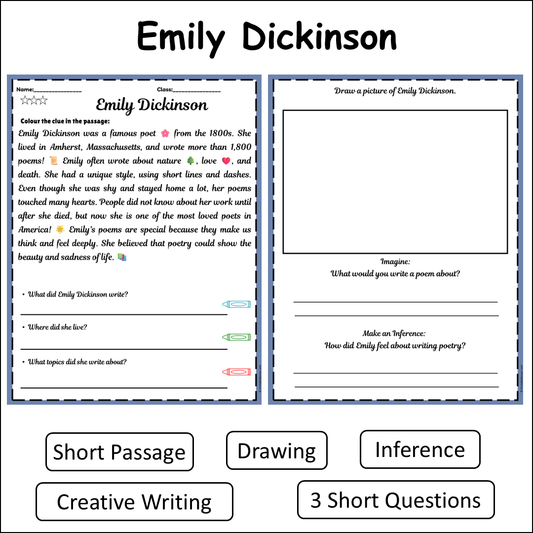 Emily Dickinson | Short Reading Comprehension Creative Worksheet