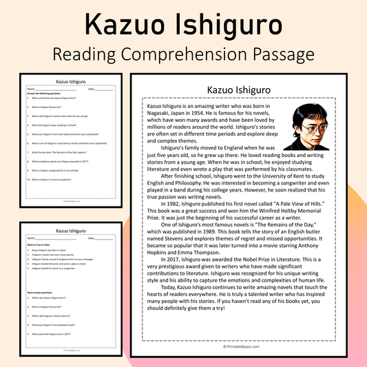 Kazuo Ishiguro | Reading Comprehension Passage Printable Activity