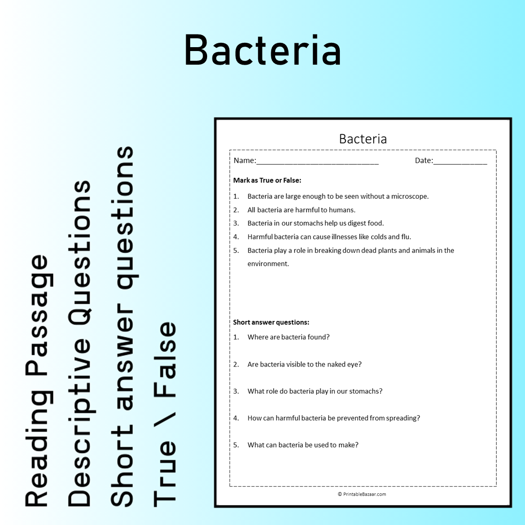 Bacteria | Reading Comprehension Passage Printable Worksheet