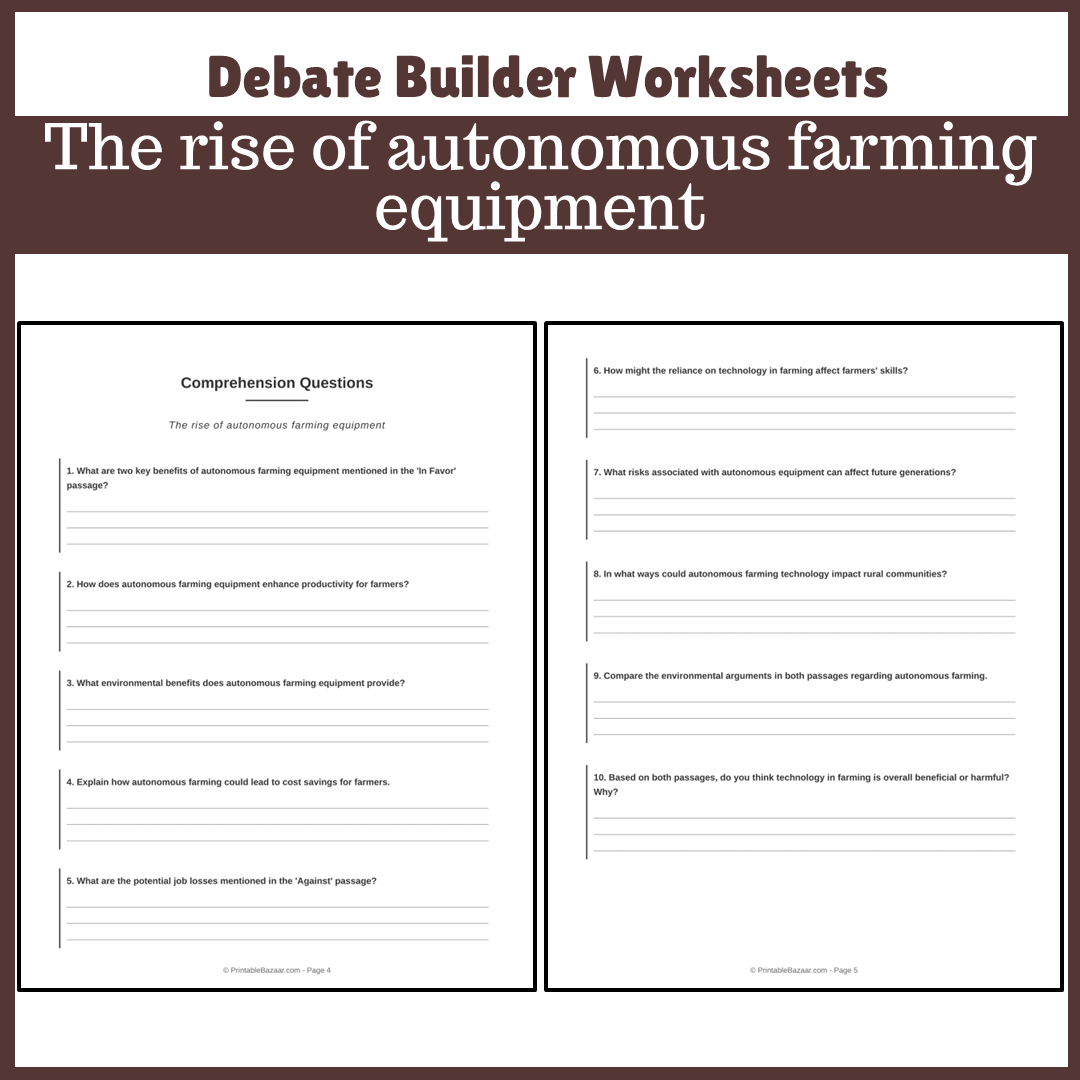 The rise of autonomous farming equipment | Favour and Against Worksheet Printable Activity