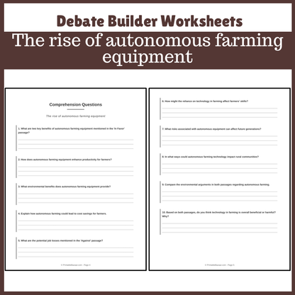 The rise of autonomous farming equipment | Favour and Against Worksheet Printable Activity