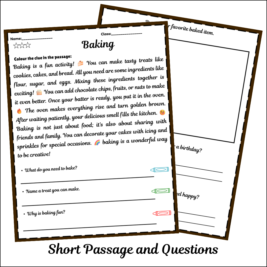 Baking | Short Reading Comprehension Creative Worksheet
