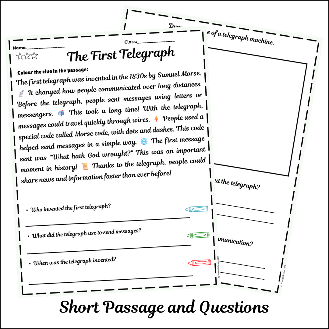The First Telegraph | Short Reading Comprehension Creative Worksheet