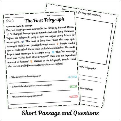 The First Telegraph | Short Reading Comprehension Creative Worksheet