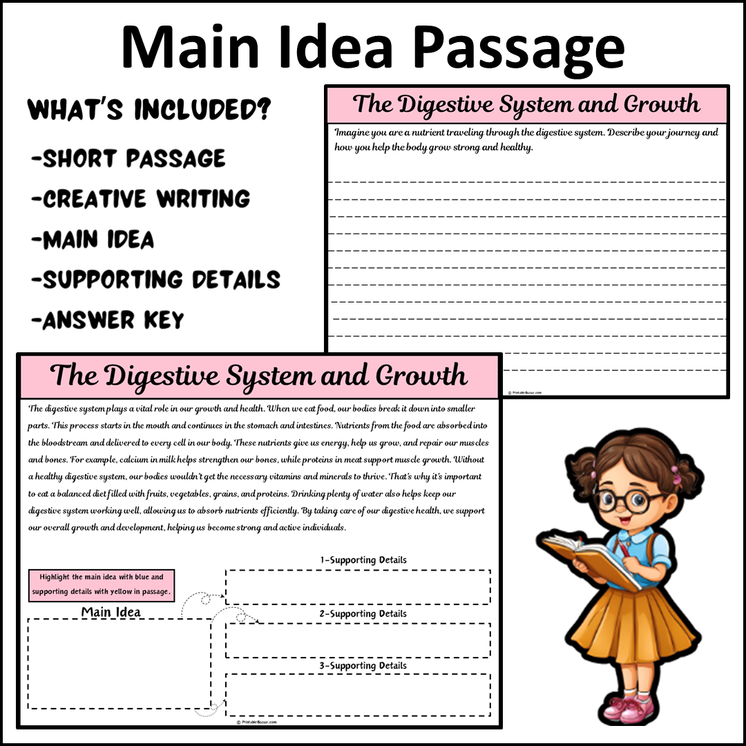 The Digestive System and Growth | Main Idea and Supporting Details Reading Passage and Questions