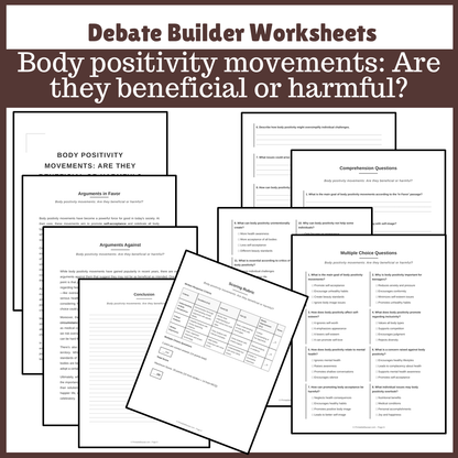 Body positivity movements: Are they beneficial or harmful? | Favour and Against Worksheet Printable Activity
