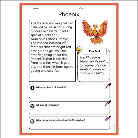 Phoenix | Reading Passage Comprehension Questions Writing Facts Worksheet