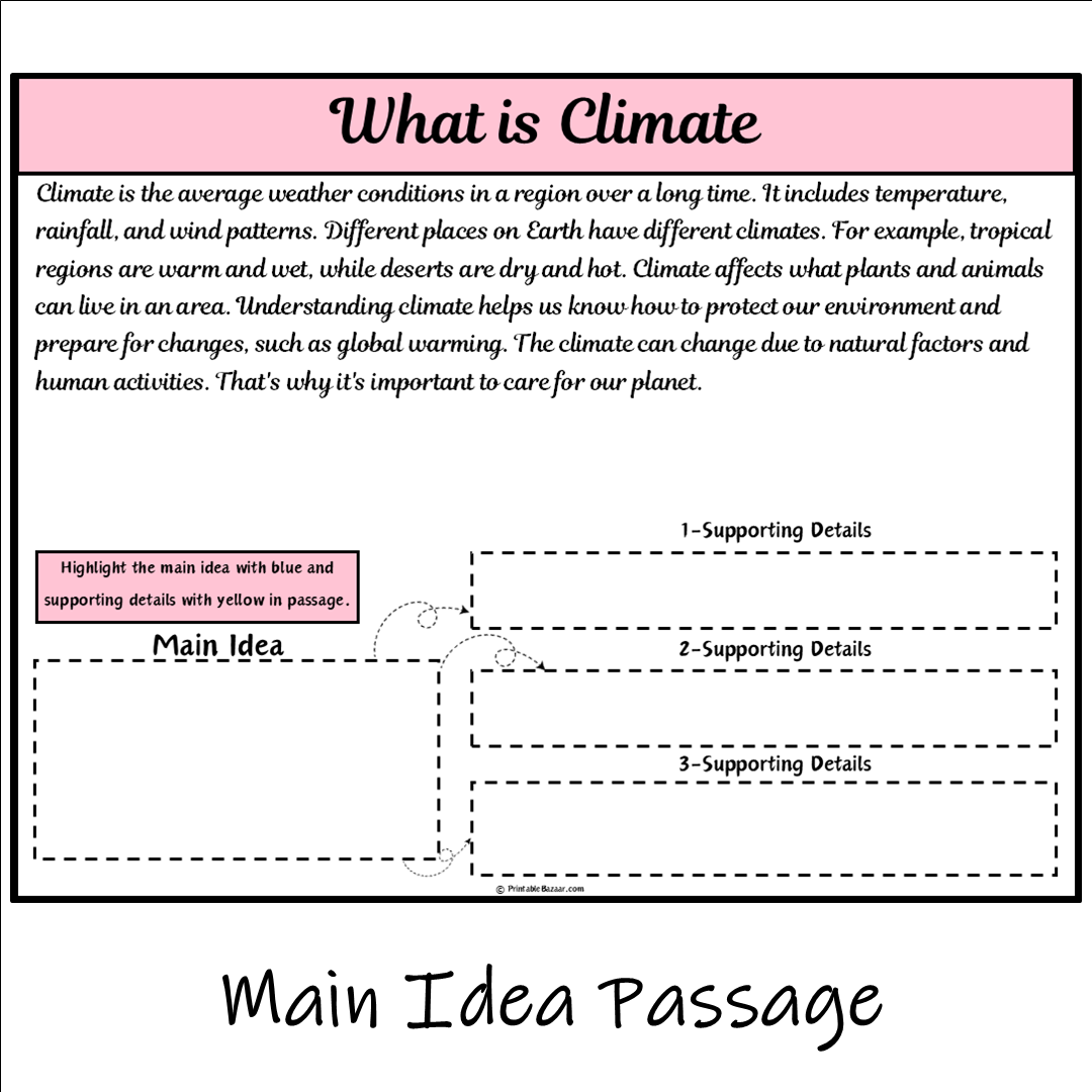 What is Climate | Main Idea and Supporting Details Reading Passage and Questions