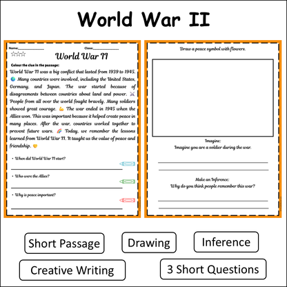 World War II | Short Reading Comprehension Creative Worksheet