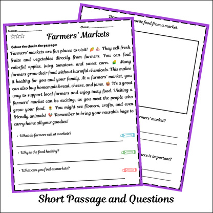 Farmers' Markets | Short Reading Comprehension Creative Worksheet