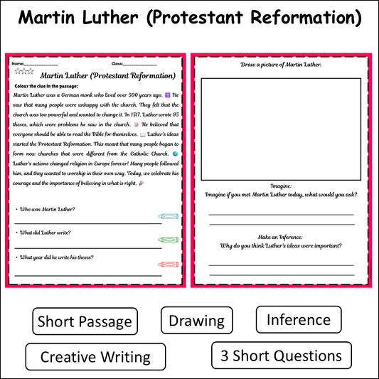 Martin Luther (Protestant Reformation) | Short Reading Comprehension Creative Worksheet