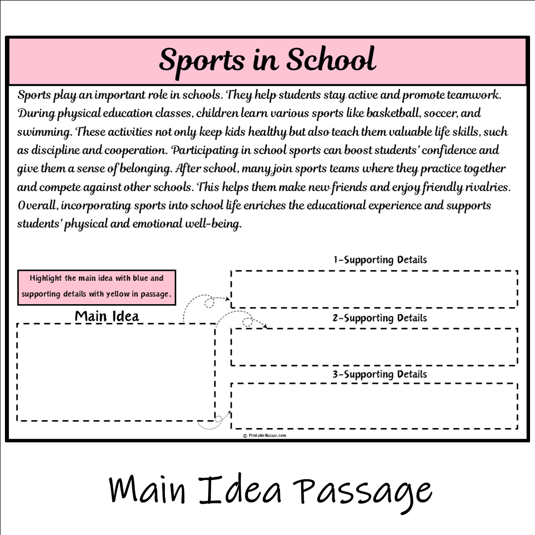 Sports in School | Main Idea and Supporting Details Reading Passage and Questions