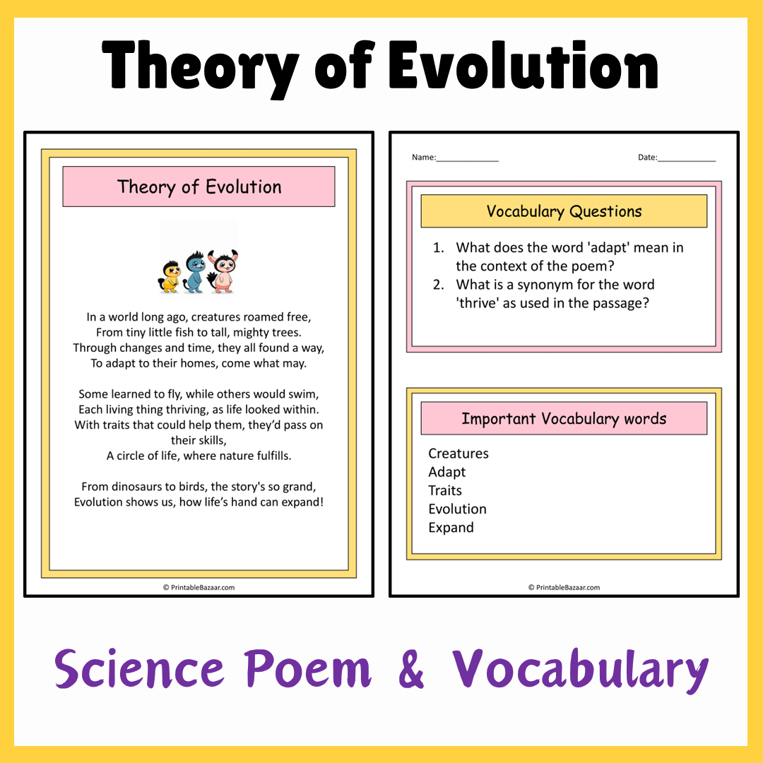 Theory of Evolution | Science Poem Reading Comprehension Activity