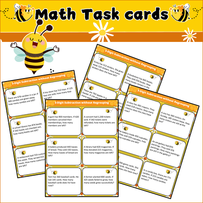 3-Digit Subtraction without Regrouping | Math Task Cards