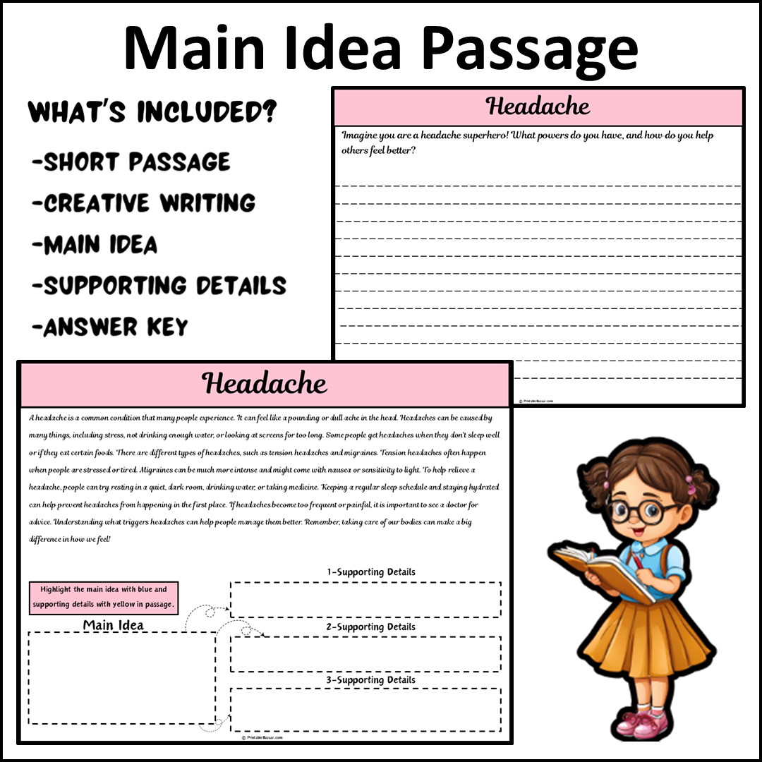 Headache | Main Idea and Supporting Details Reading Passage and Questions