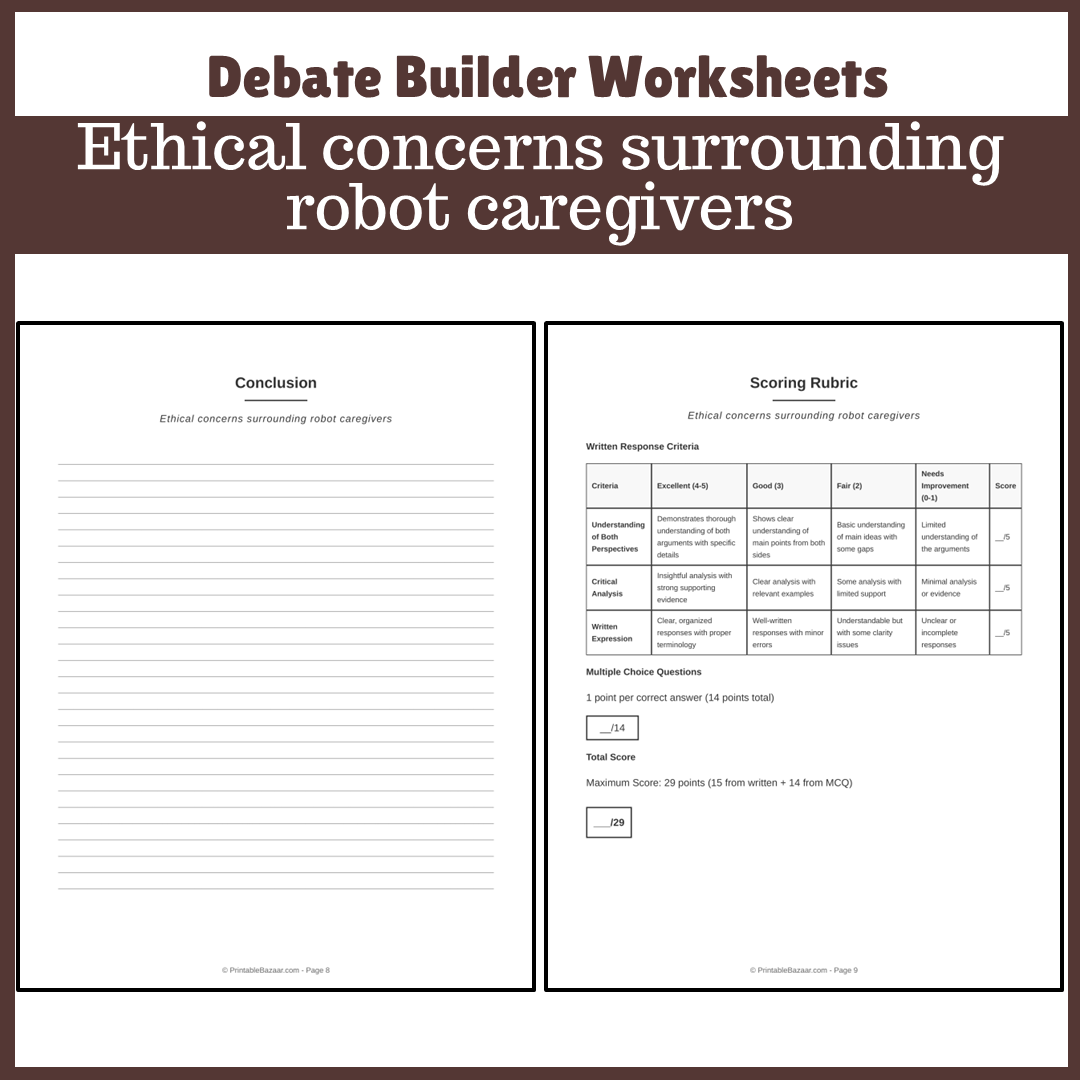 Ethical concerns surrounding robot caregivers | Favour and Against Worksheet Printable Activity