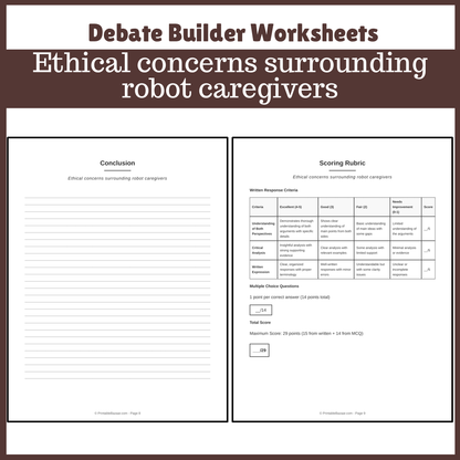 Ethical concerns surrounding robot caregivers | Favour and Against Worksheet Printable Activity
