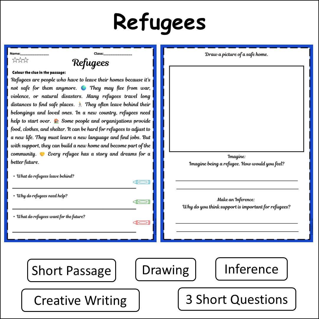 Refugees | Short Reading Comprehension Creative Worksheet
