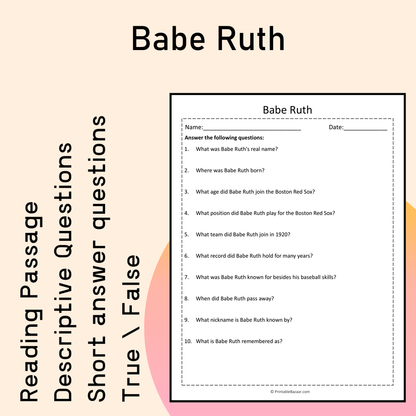 Babe Ruth | Reading Comprehension Passage Printable Activity