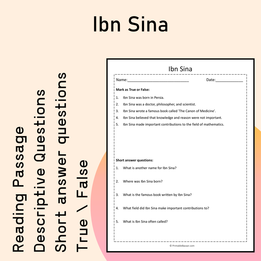 Ibn Sina | Reading Comprehension Passage Printable Activity