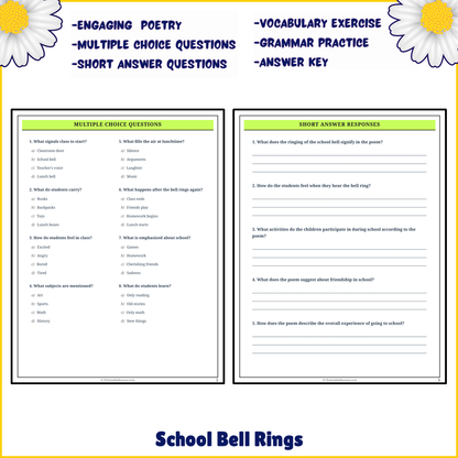 School Bell Rings | Poem Grammar Worksheet Printable Activity