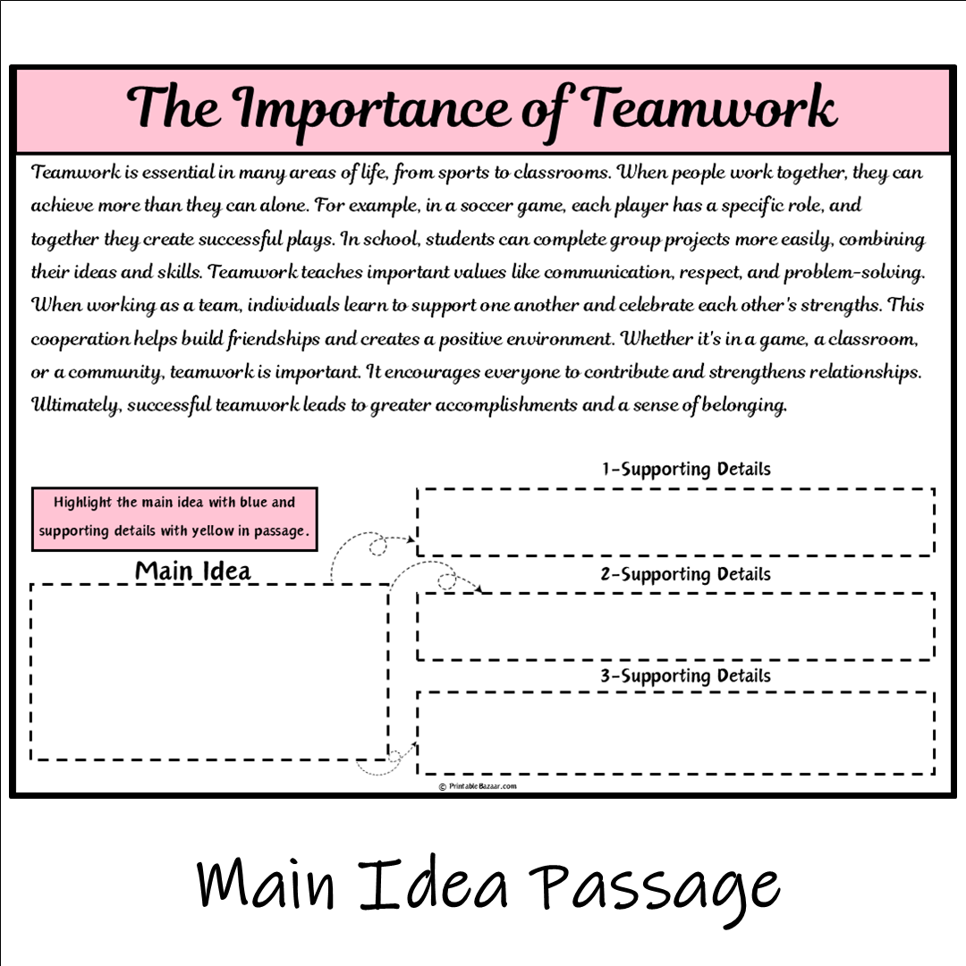 The Importance of Teamwork | Main Idea and Supporting Details Reading Passage and Questions