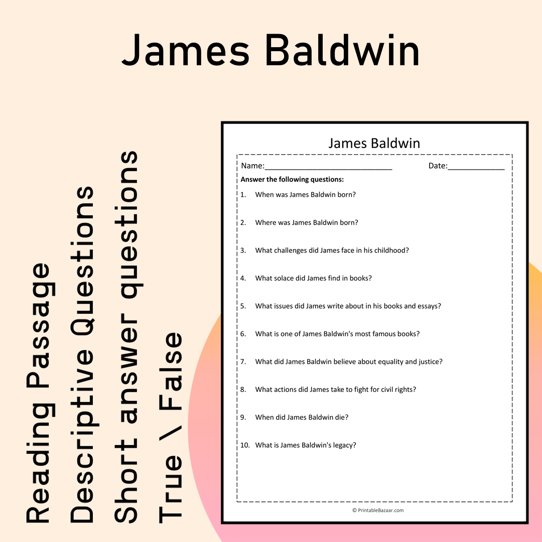 James Baldwin | Reading Comprehension Passage Printable Activity