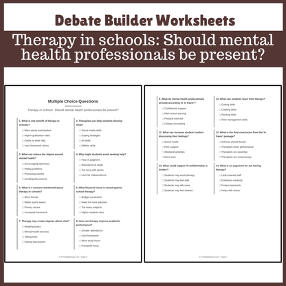 Therapy in schools: Should mental health professionals be present? | Favour and Against Worksheet Printable Activity