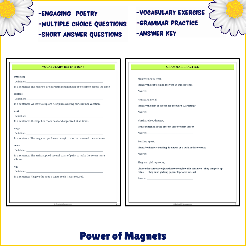 Power of Magnets | Poem Grammar Worksheet Printable Activity