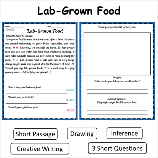 Lab-Grown Food | Short Reading Comprehension Creative Worksheet