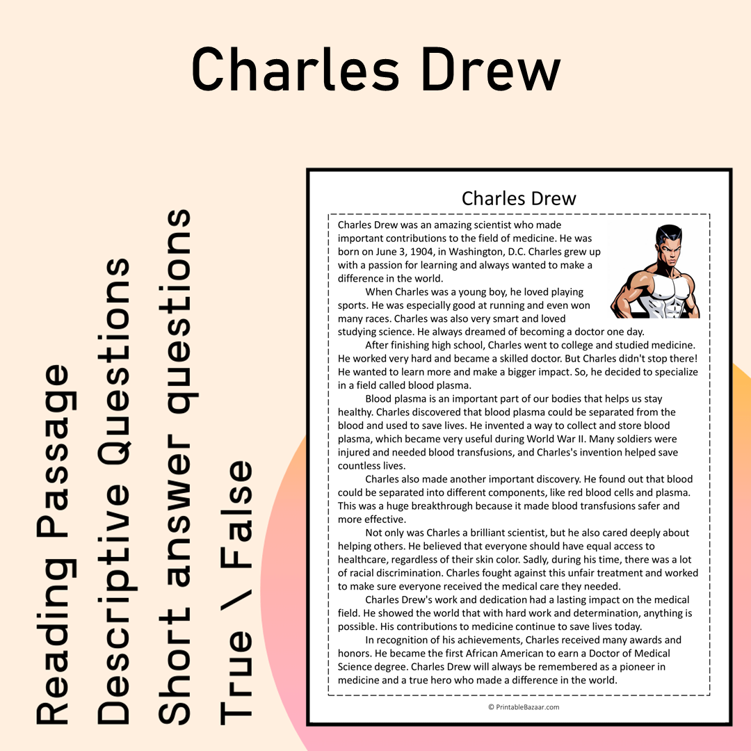 Charles Drew | Reading Comprehension Passage Printable Activity