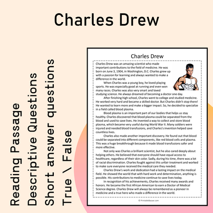 Charles Drew | Reading Comprehension Passage Printable Activity