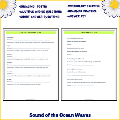 Sound of the Ocean Waves | Poem Grammar Worksheet Printable Activity