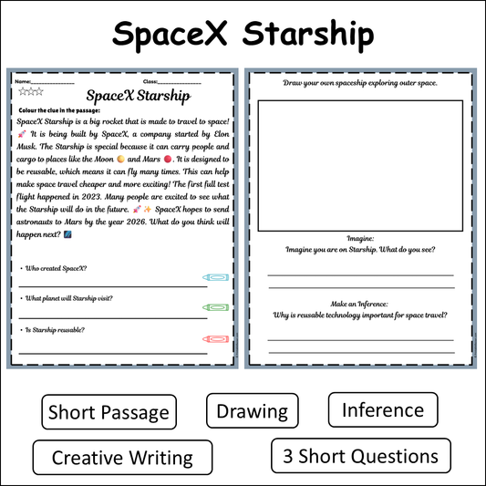 SpaceX Starship | Short Reading Comprehension Creative Worksheet