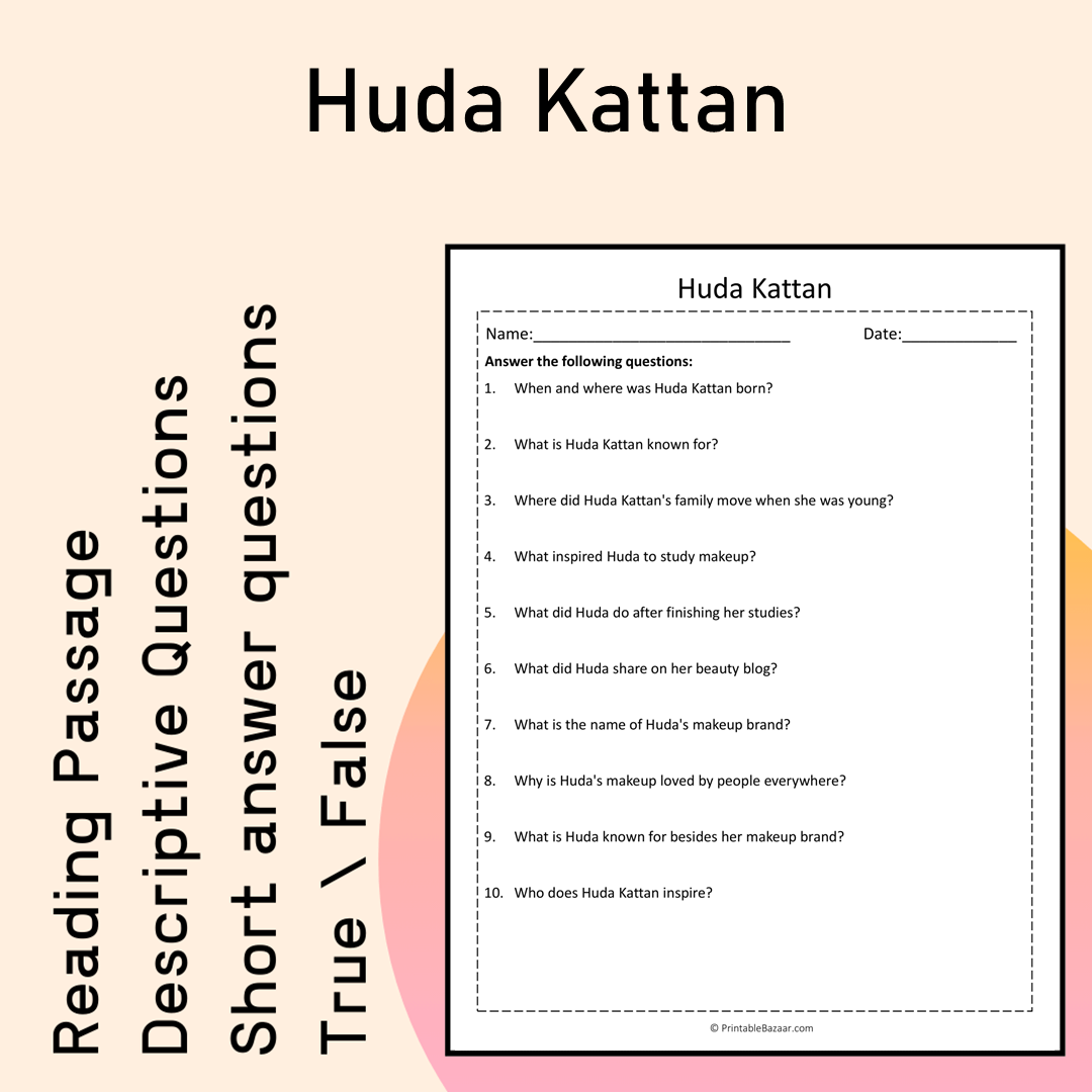 Huda Kattan | Reading Comprehension Passage Printable Activity