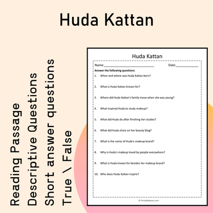 Huda Kattan | Reading Comprehension Passage Printable Activity