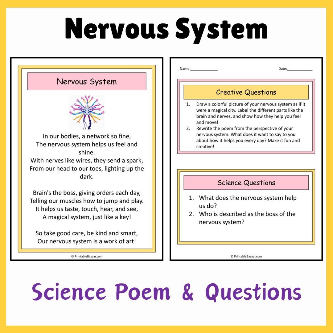 Nervous System | Science Poem Reading Comprehension Activity