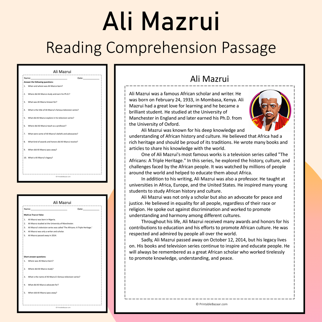Ali Mazrui | Reading Comprehension Passage Printable Activity