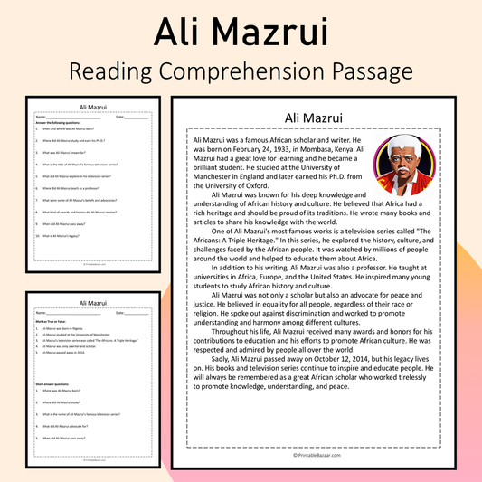 Ali Mazrui | Reading Comprehension Passage Printable Activity