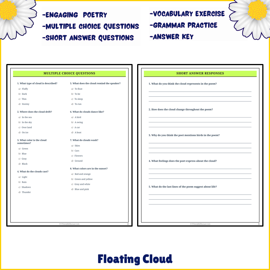 Floating Cloud | Poem Grammar Worksheet Printable Activity