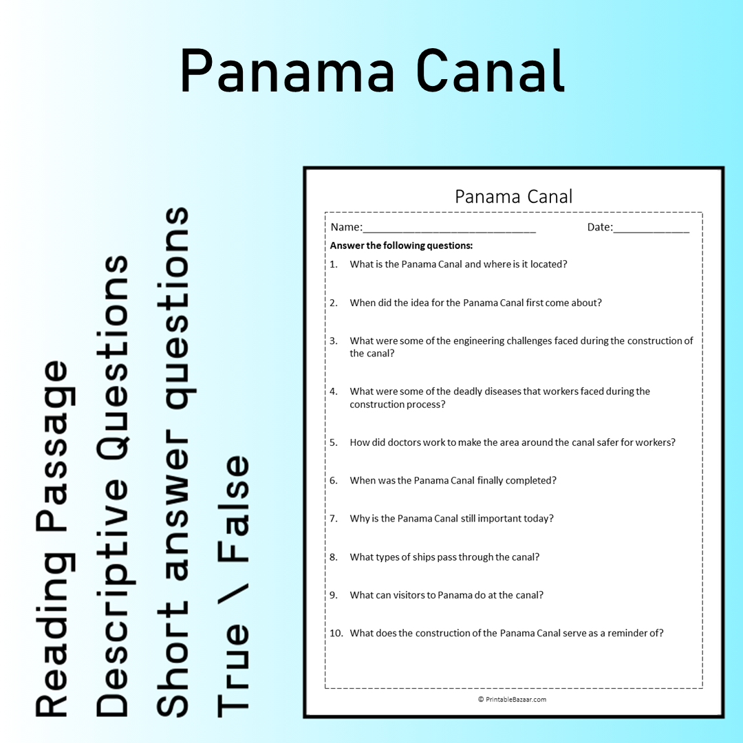 Panama Canal | Reading Comprehension Passage Printable Worksheet