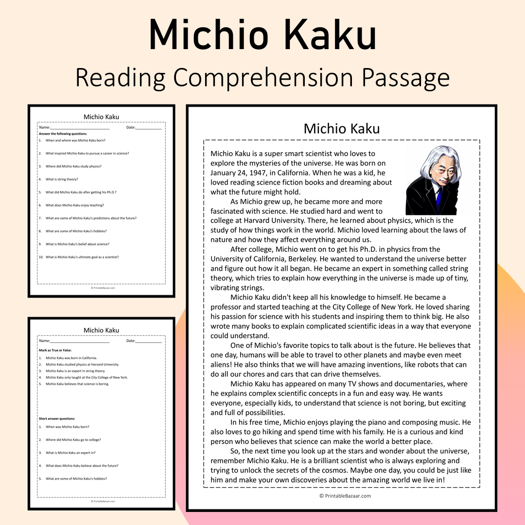 Michio Kaku | Reading Comprehension Passage Printable Activity