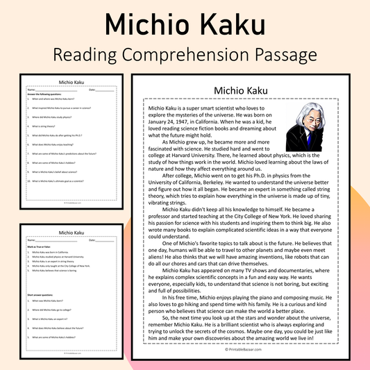Michio Kaku | Reading Comprehension Passage Printable Activity