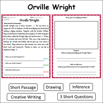 Orville Wright | Short Reading Comprehension Creative Worksheet