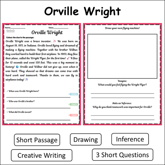 Orville Wright | Short Reading Comprehension Creative Worksheet