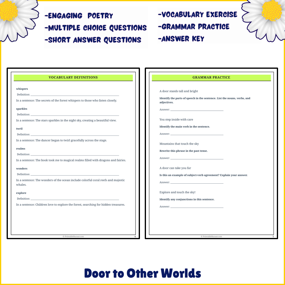 Door to Other Worlds | Poem Grammar Worksheet Printable Activity