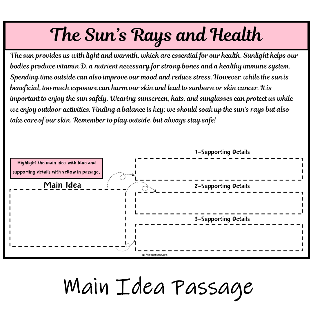 The Sun’s Rays and Health | Main Idea and Supporting Details Reading Passage and Questions