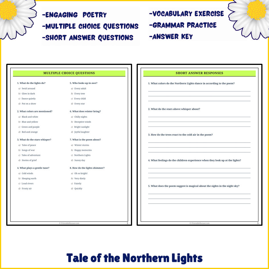 Tale of the Northern Lights | Poem Grammar Worksheet Printable Activity